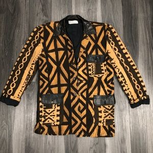 Vintage Faso Dambe Mudcloth & Leatherette Blazer